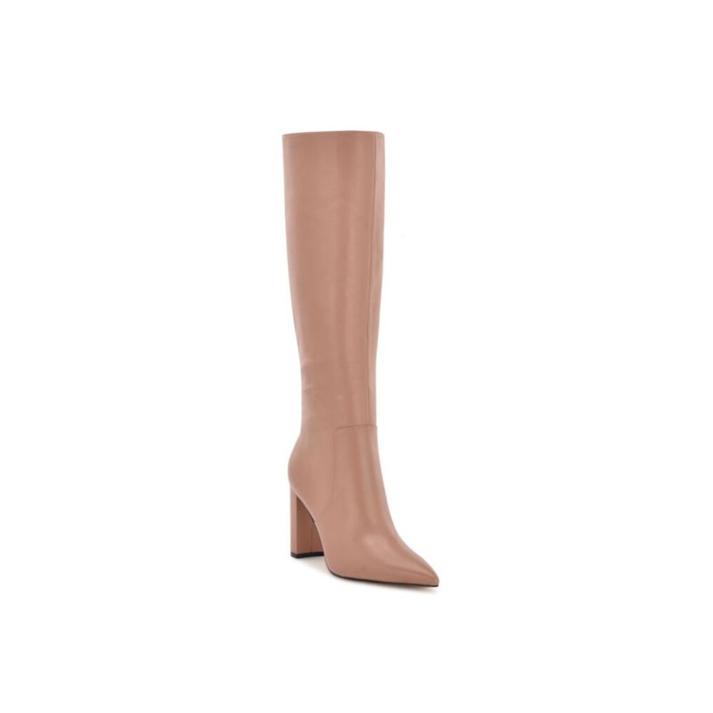 NINE WEST Womens Beige Danee Pointy Toe Block Heel Leather Boots Shoes 11 M WC